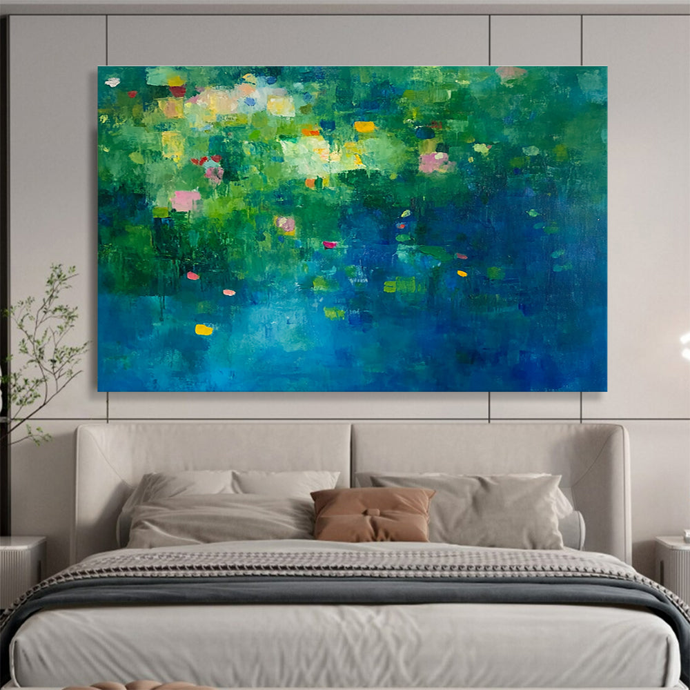 Colorful Floral Abstract Painting with Green and Blue Background DYP503