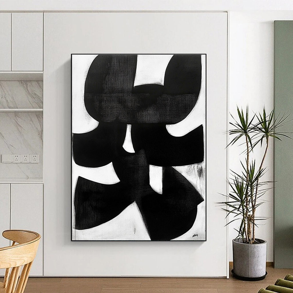 Black and White Organic Shapes Abstract Painting with Bold Forms GER011