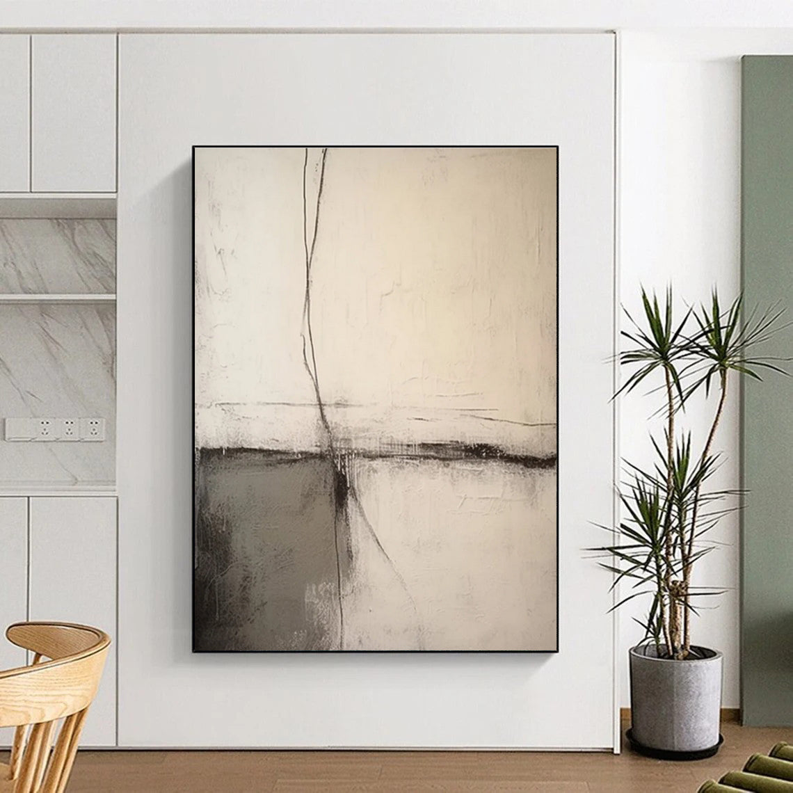 Black and White Minimalist Line Abstract Painting ADGE370