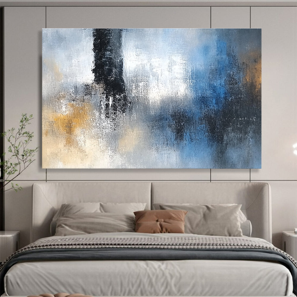 Grey Blue and Gold Abstract Painting with Subtle Textures DYP193