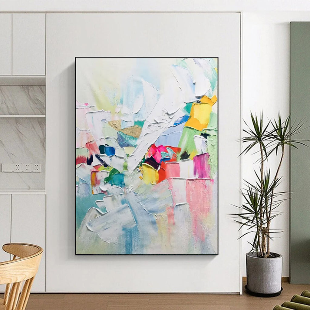 Colorful Block Abstract Painting with White Dominance ADGE274