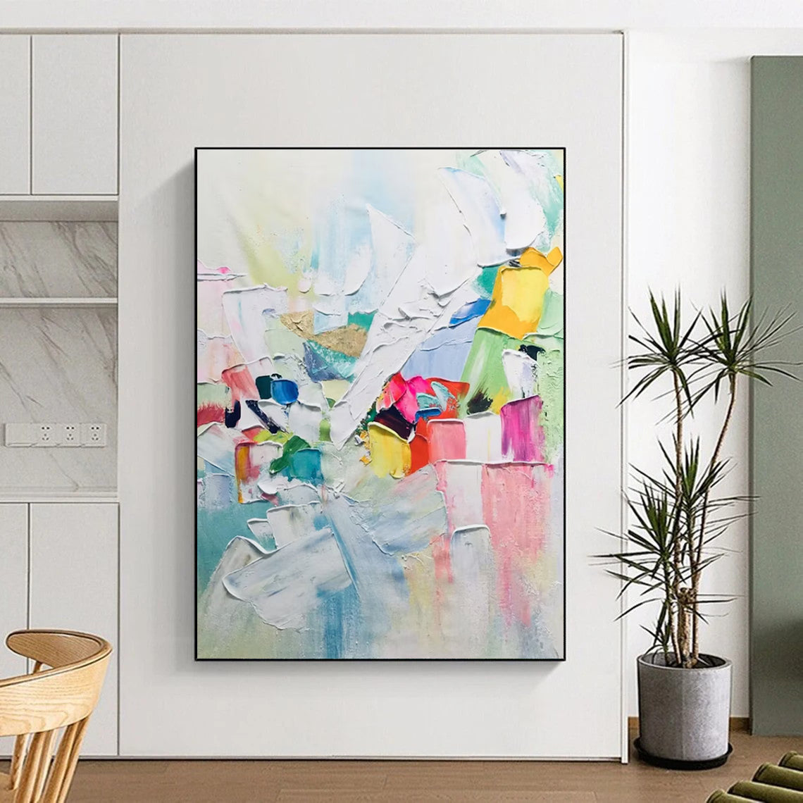 Colorful Block Abstract Painting with White Dominance ADGE274