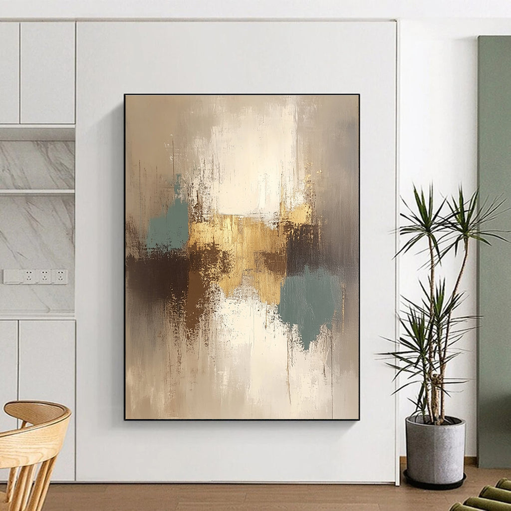 Gold and Teal Abstract Painting with Subtle Sparkle GER562