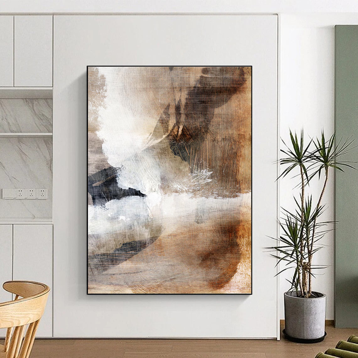 Earth - toned Abstract with White Accents and Textured Surfaces Painting ADGE209