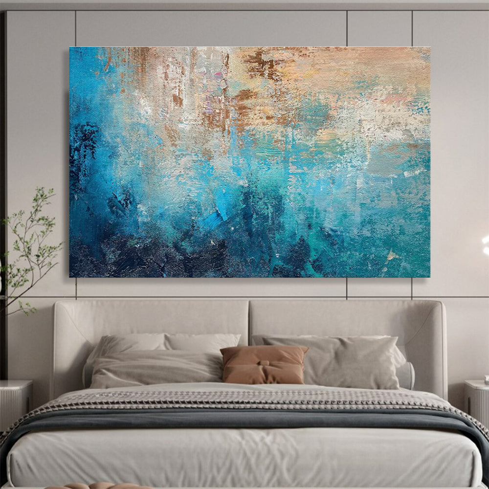 Blue Brown Abstract Painting with Coastal, Calming Vibes THY374