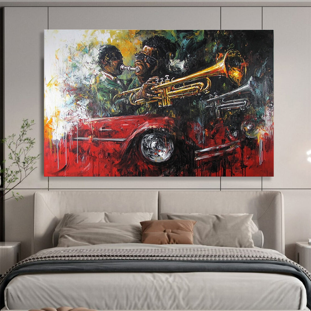 Jazz Musicians and Car Abstract Painting with Vibrant Colors DYP273