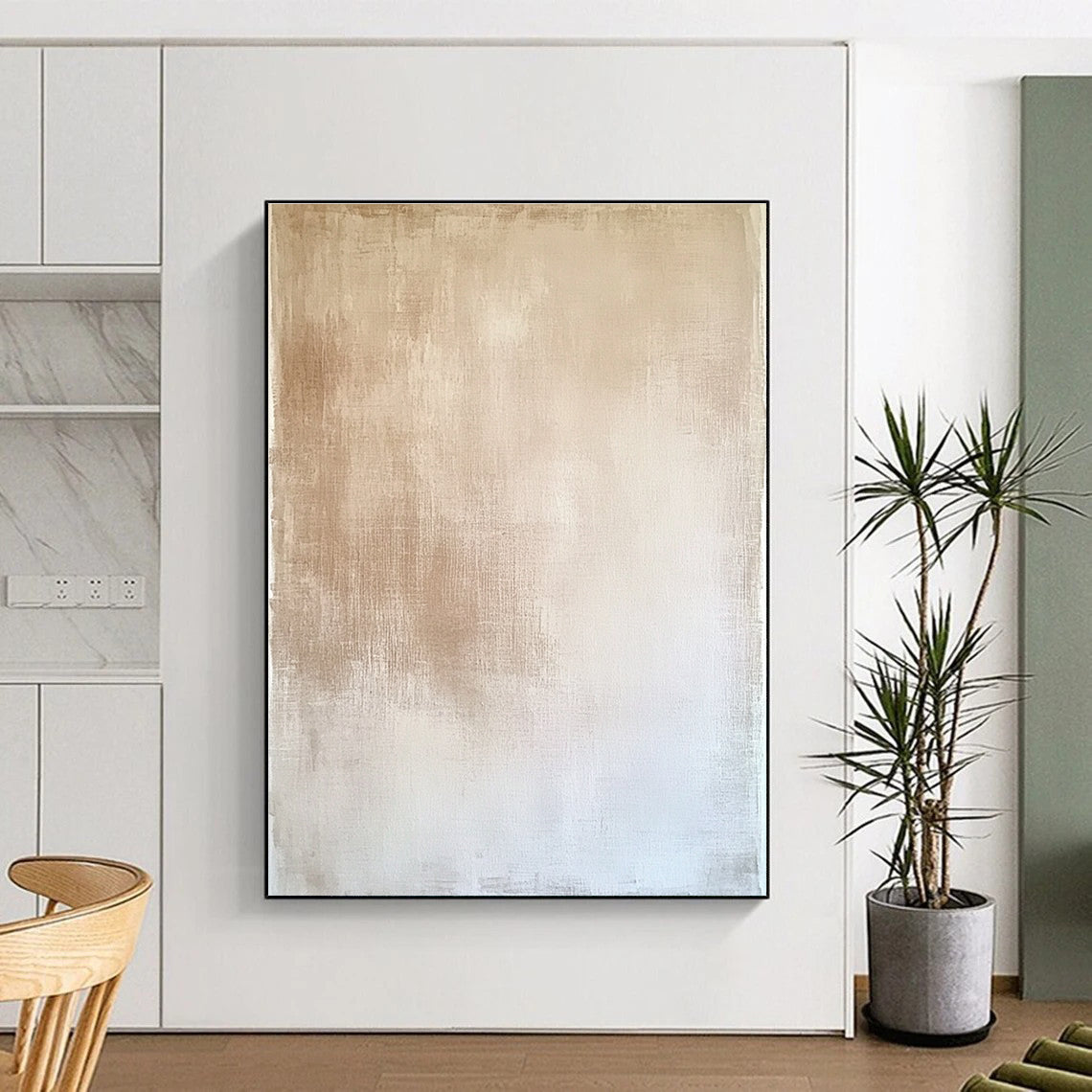 Beige and White Textured Abstract Painting with Subtle Gradients GER022