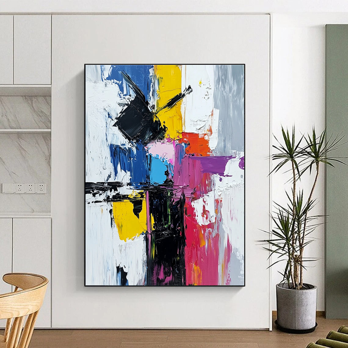 Multicolor Block Abstract Painting with Thick Brushstrokes GER732