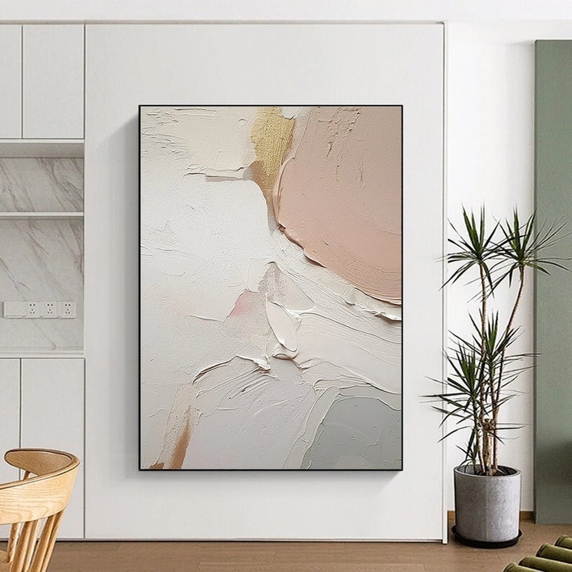 Soft Pastel Impasto Abstract Painting with Gold Accents ADGE451