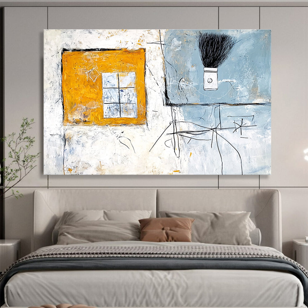 Window and Brush Abstract Painting with Yellow Blue and White Tones DYP340