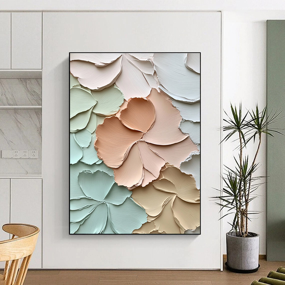 Pastel - Colored Floral Relief Abstract Painting with Textured Petals GER001