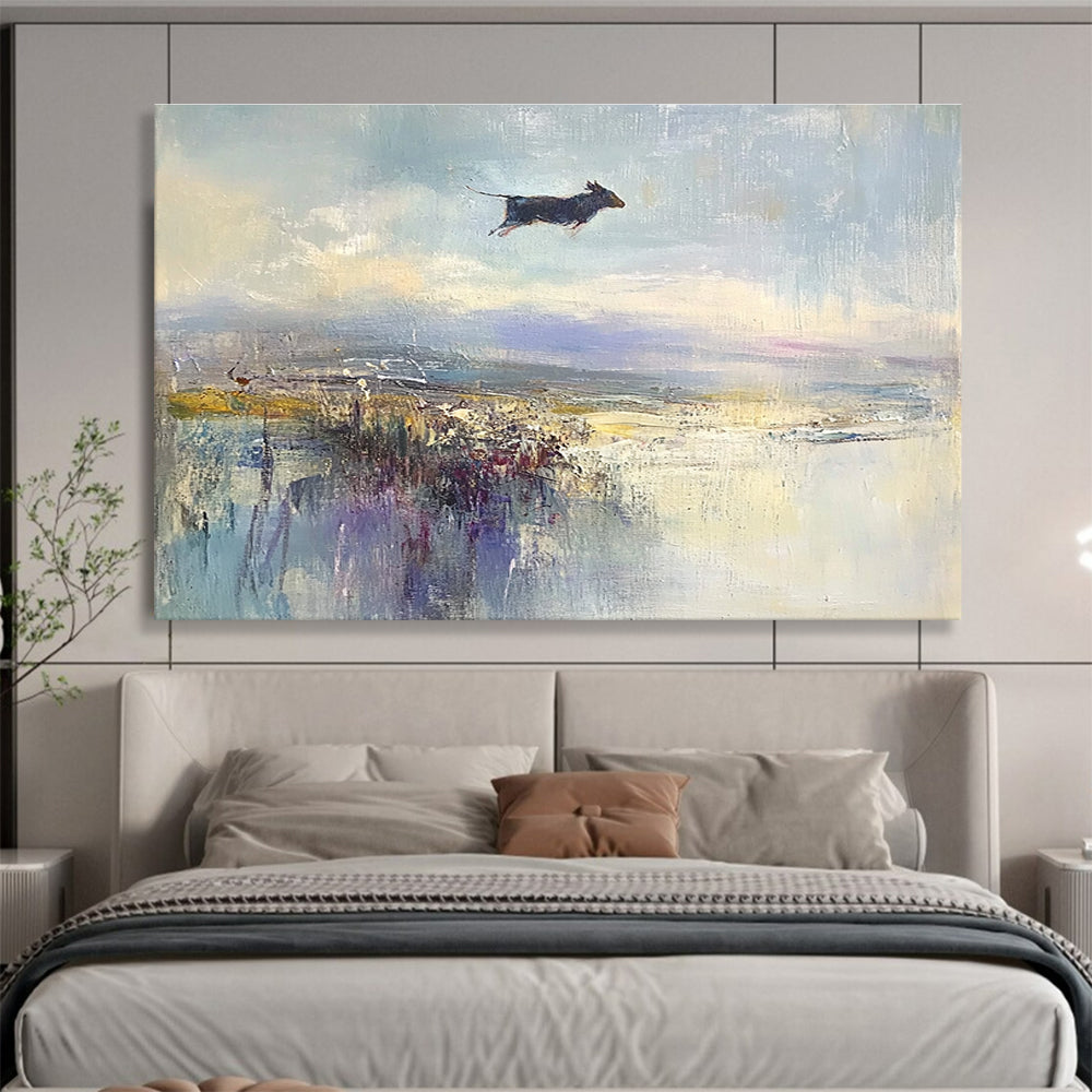 Dog in Flight Impressionist Abstract Painting DYP076