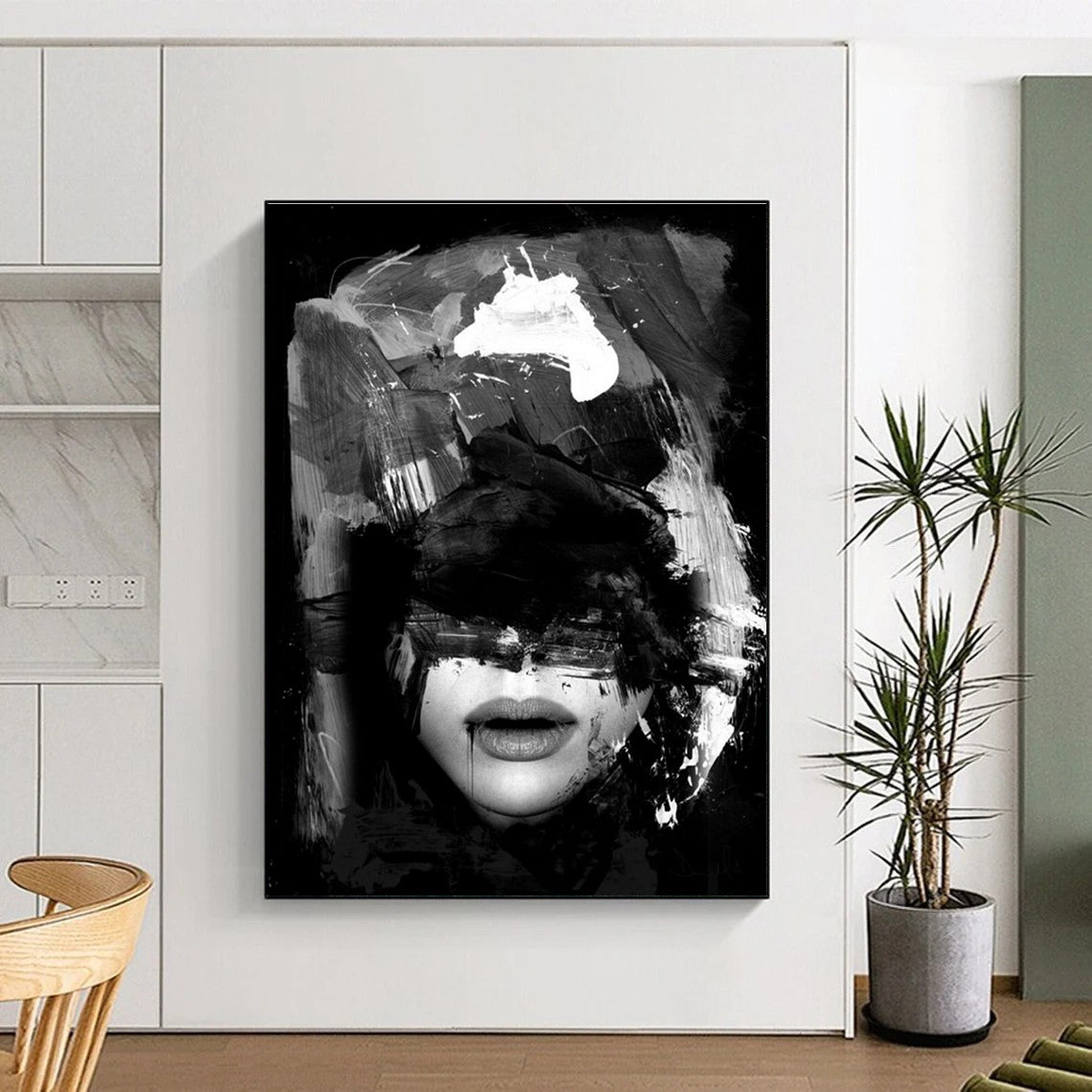 Black and White Abstract Portrait Painting ADGE232