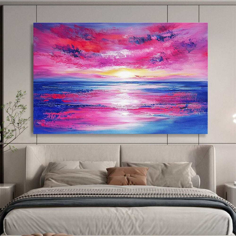 Pink Sky and Sea Abstract Painting with Vivid Sunset Colors DYP128