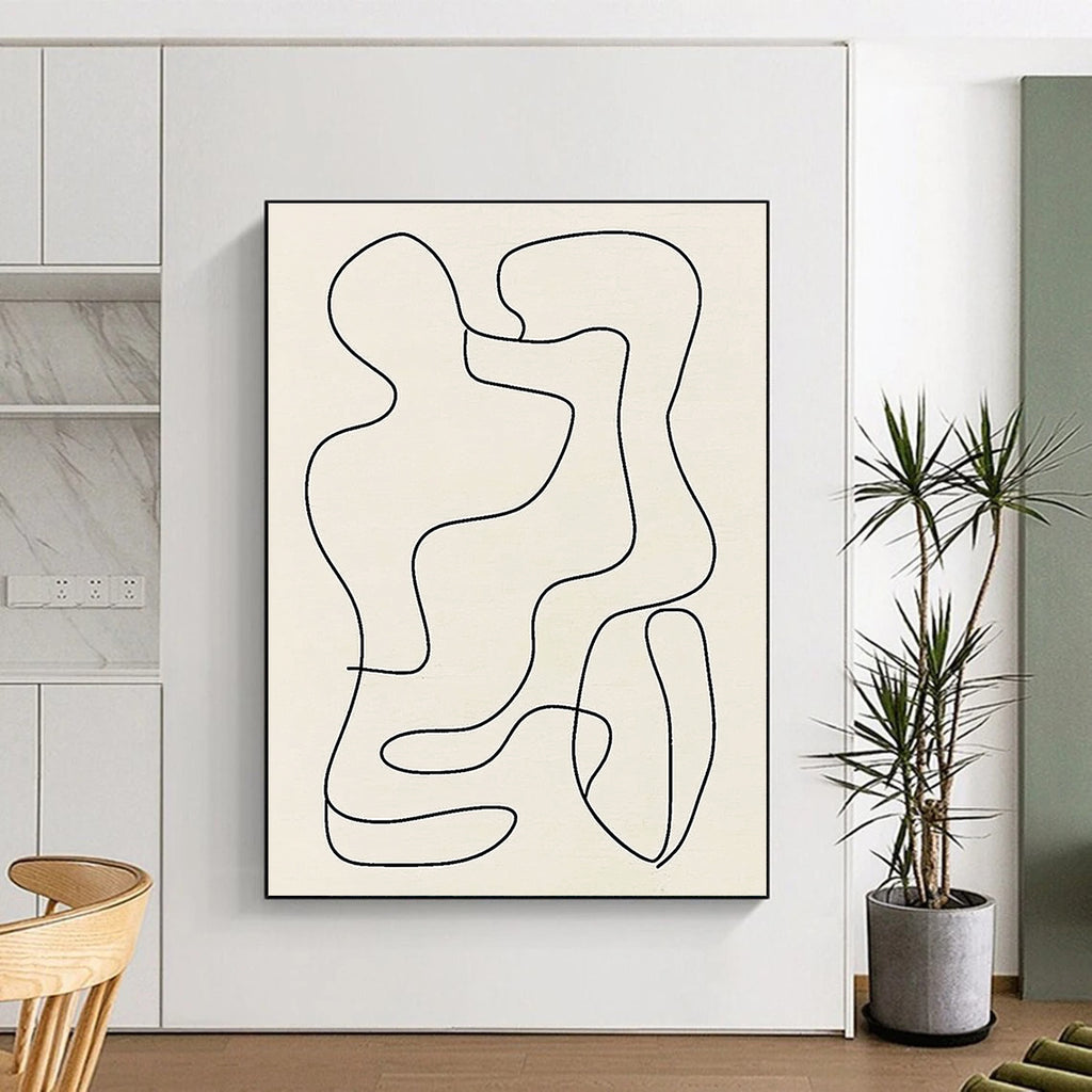 Large abstract line drawing of organic shapes in black on light gray, inspired by Matisse's minimalistic style for a striking aesthetic touch.STSC121