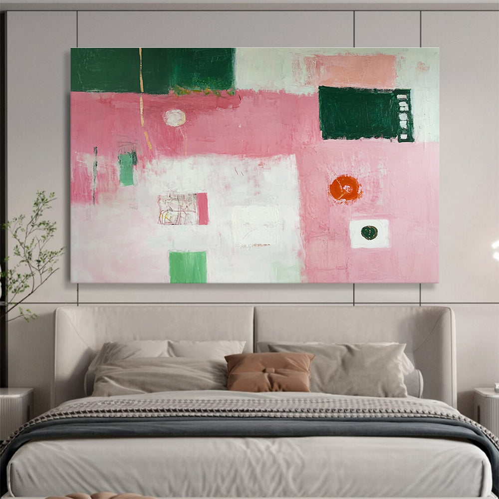 Pink - Dominated Abstract Painting with Various Shapes DYP129