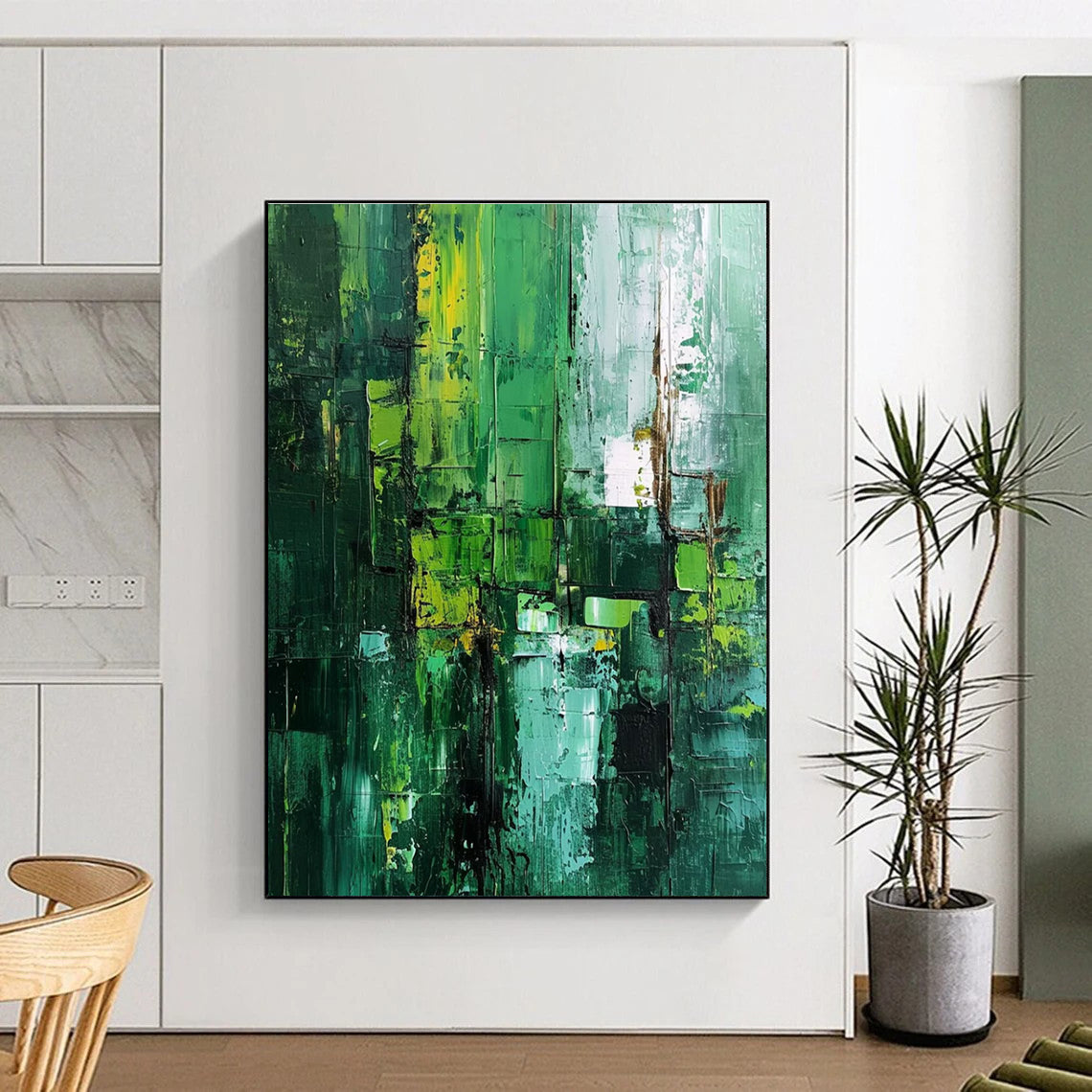 Green Yellow Blue Textured Abstract Painting ADGE012