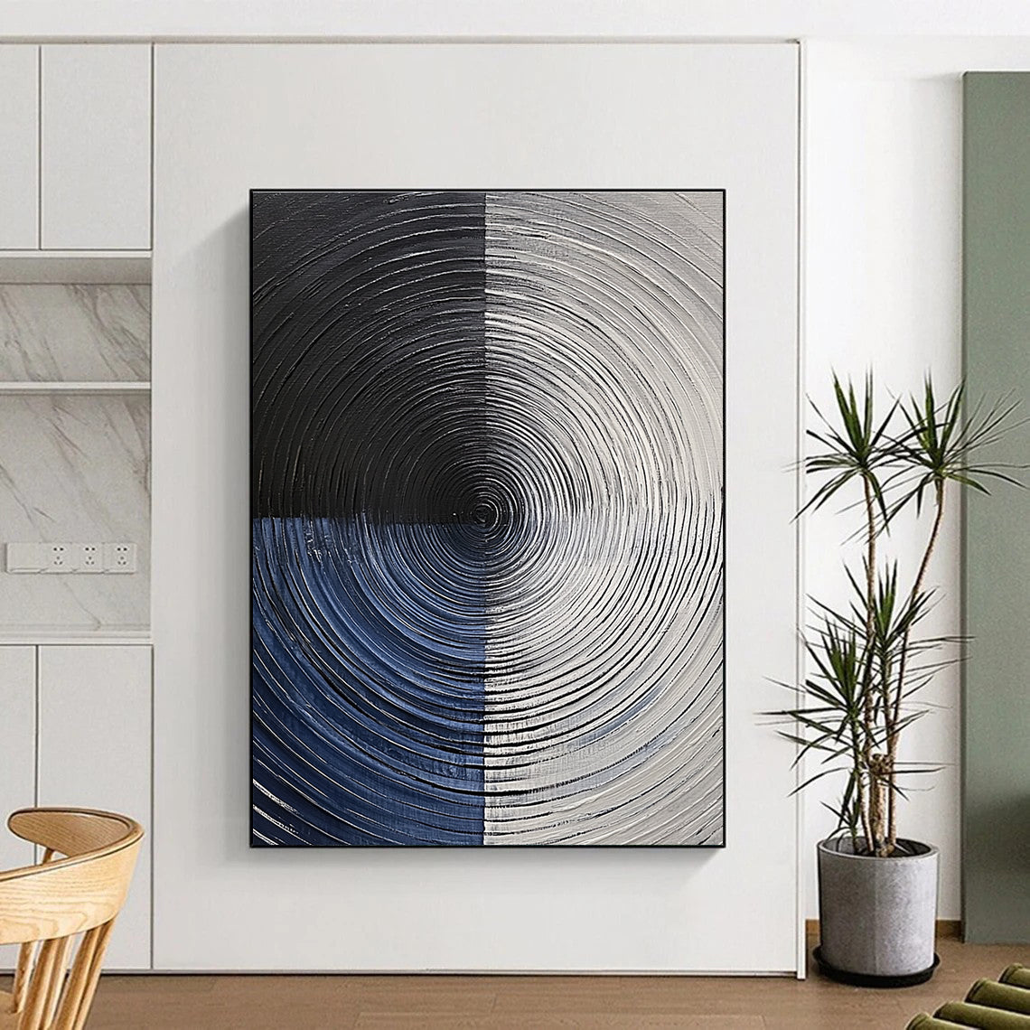 Black White Blue Circles Abstract Painting GER832