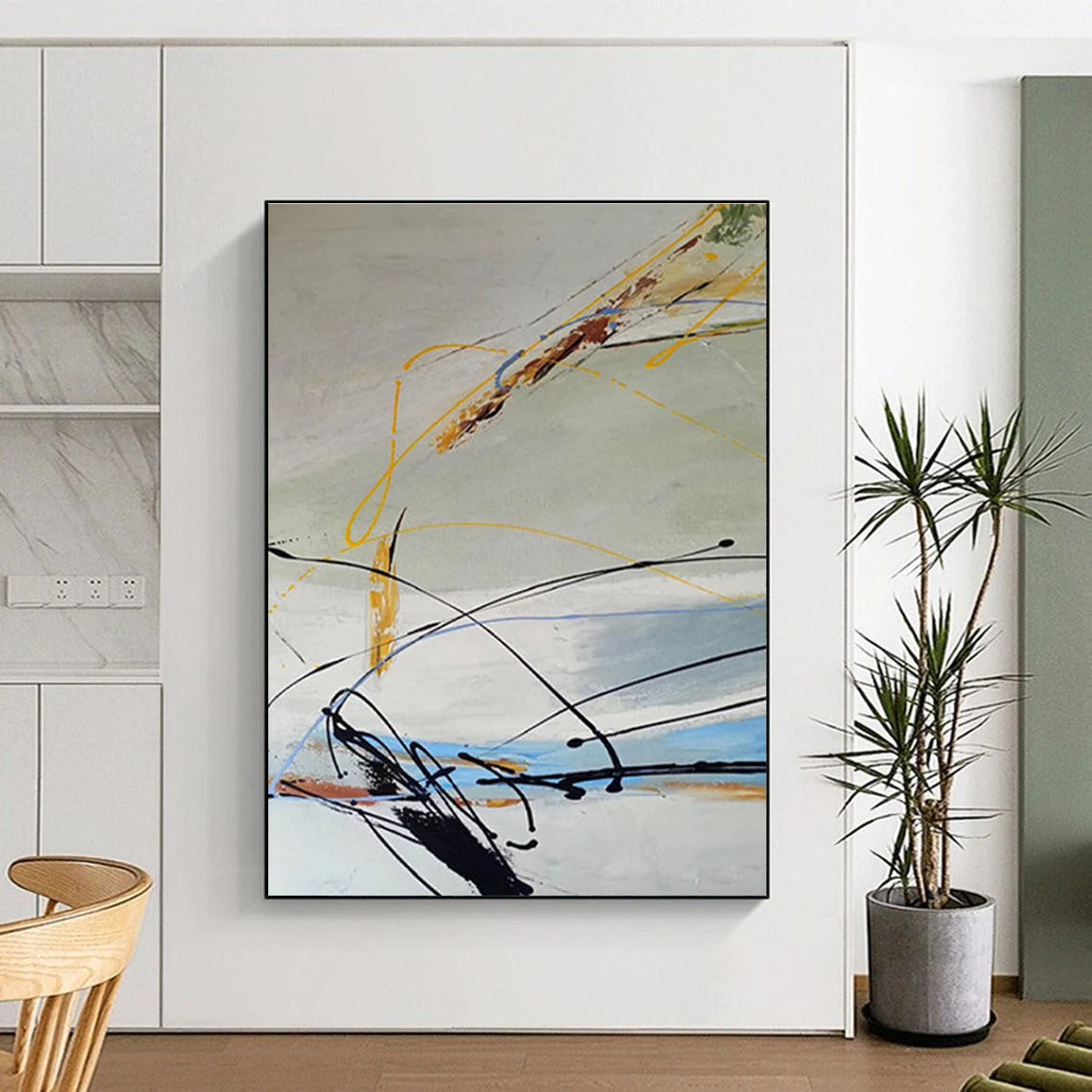 Yellow Blue Black Abstract Painting ADGE035
