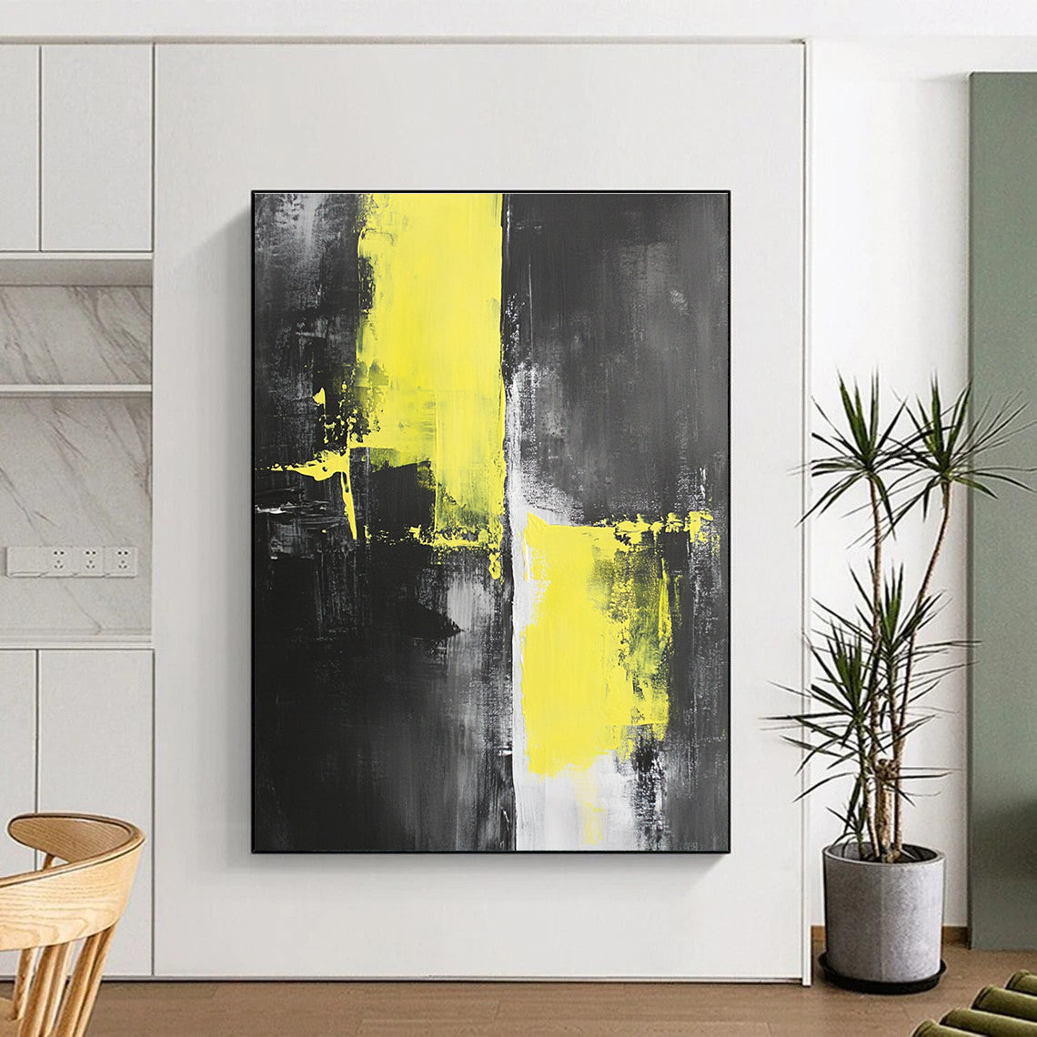 Black Gray and Yellow Abstract Painting with Bold Accents GER505