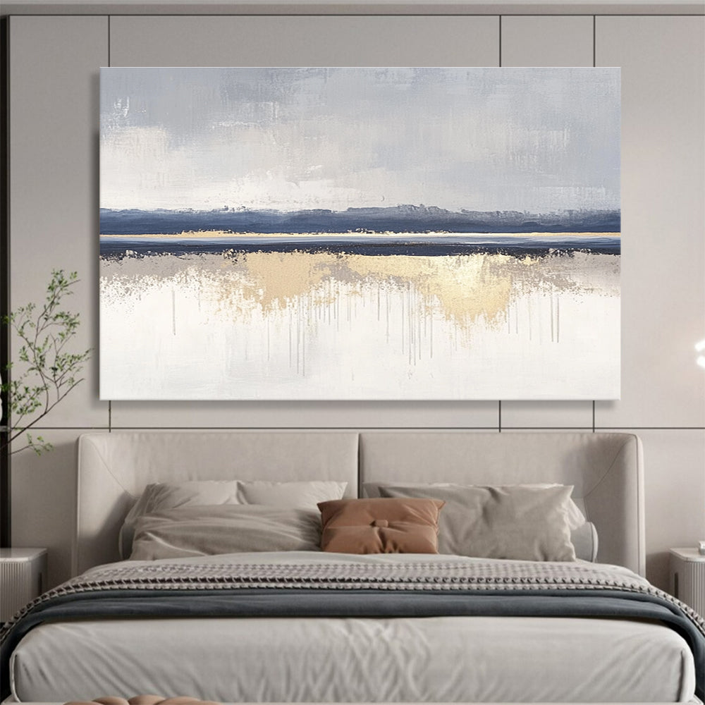 Grey Blue and Gold Landscape Abstract Painting with Reflective Details DYP199