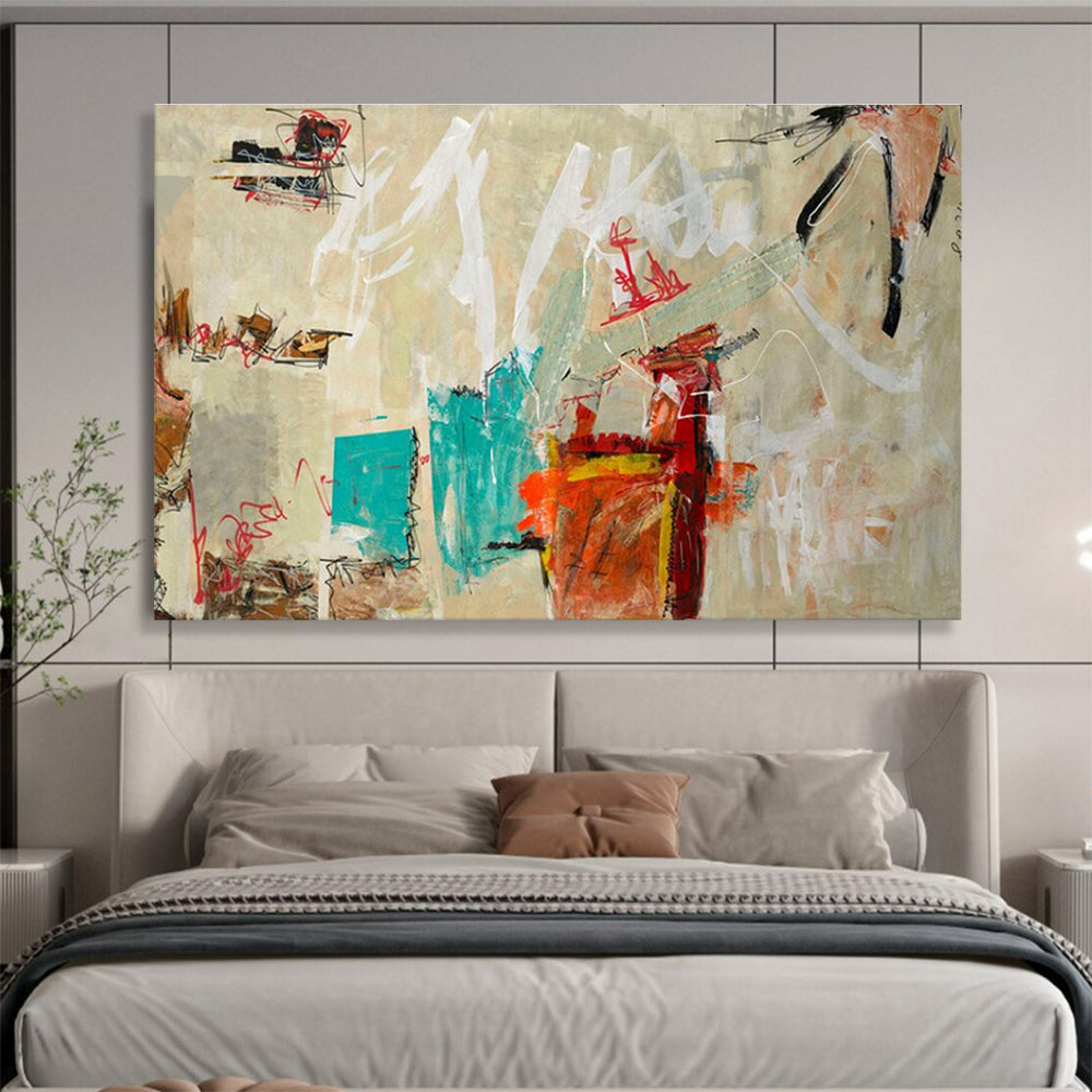 Minimalist Abstract Painting with Neutral and Bright Accents THY238