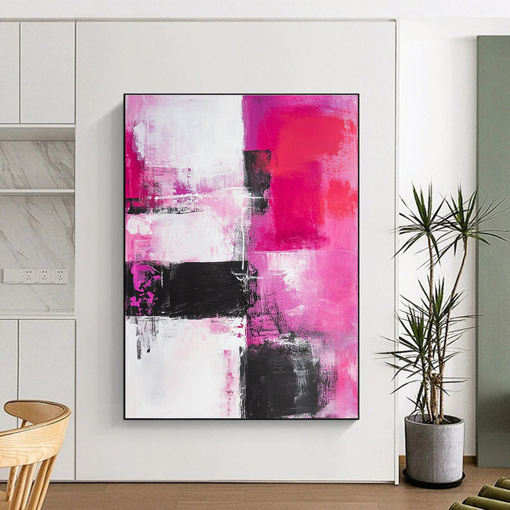 Pink Black Abstract Painting with Bold Contrasts GER537