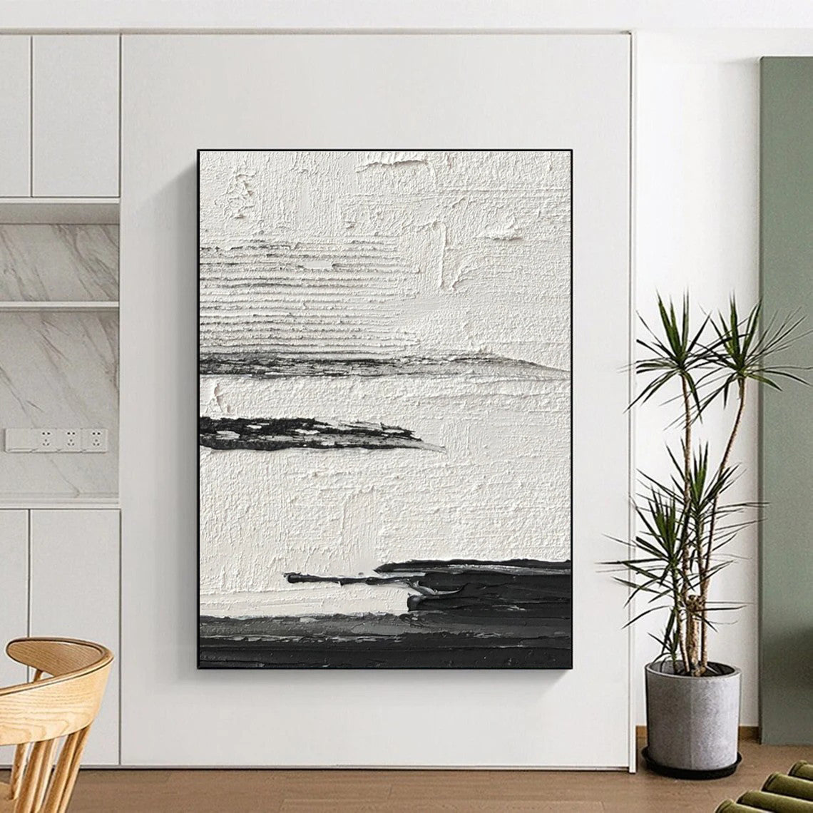 Black and White Textured Layers Abstract Work ADGE369