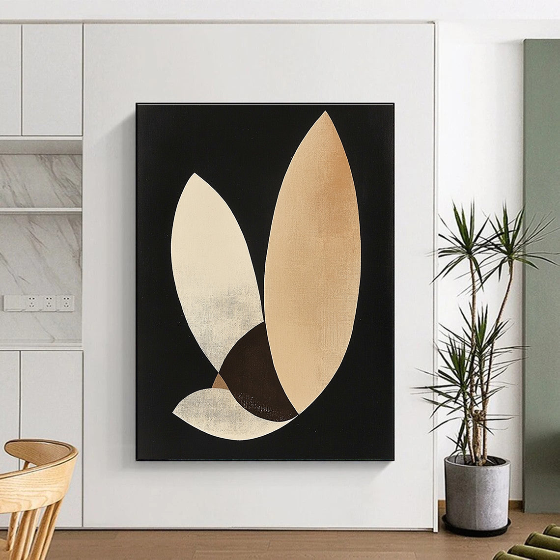 Beige and Brown Abstract Painting with Geometric Shapes GER099