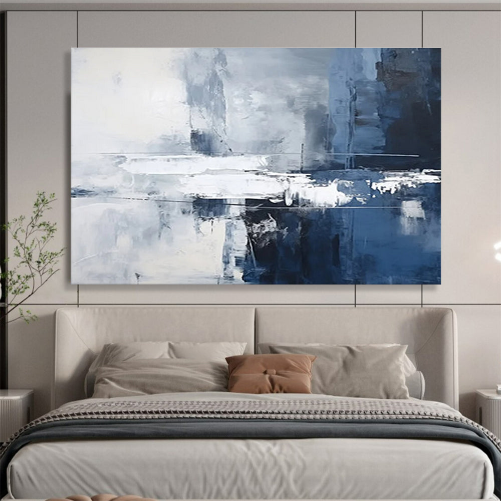 Blue and White Textured Abstract Cityscape - like Painting THY102
