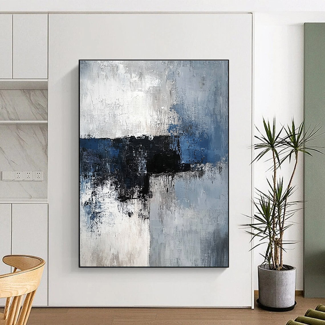 Blue Gray Abstract Painting with Dramatic Drips GER535