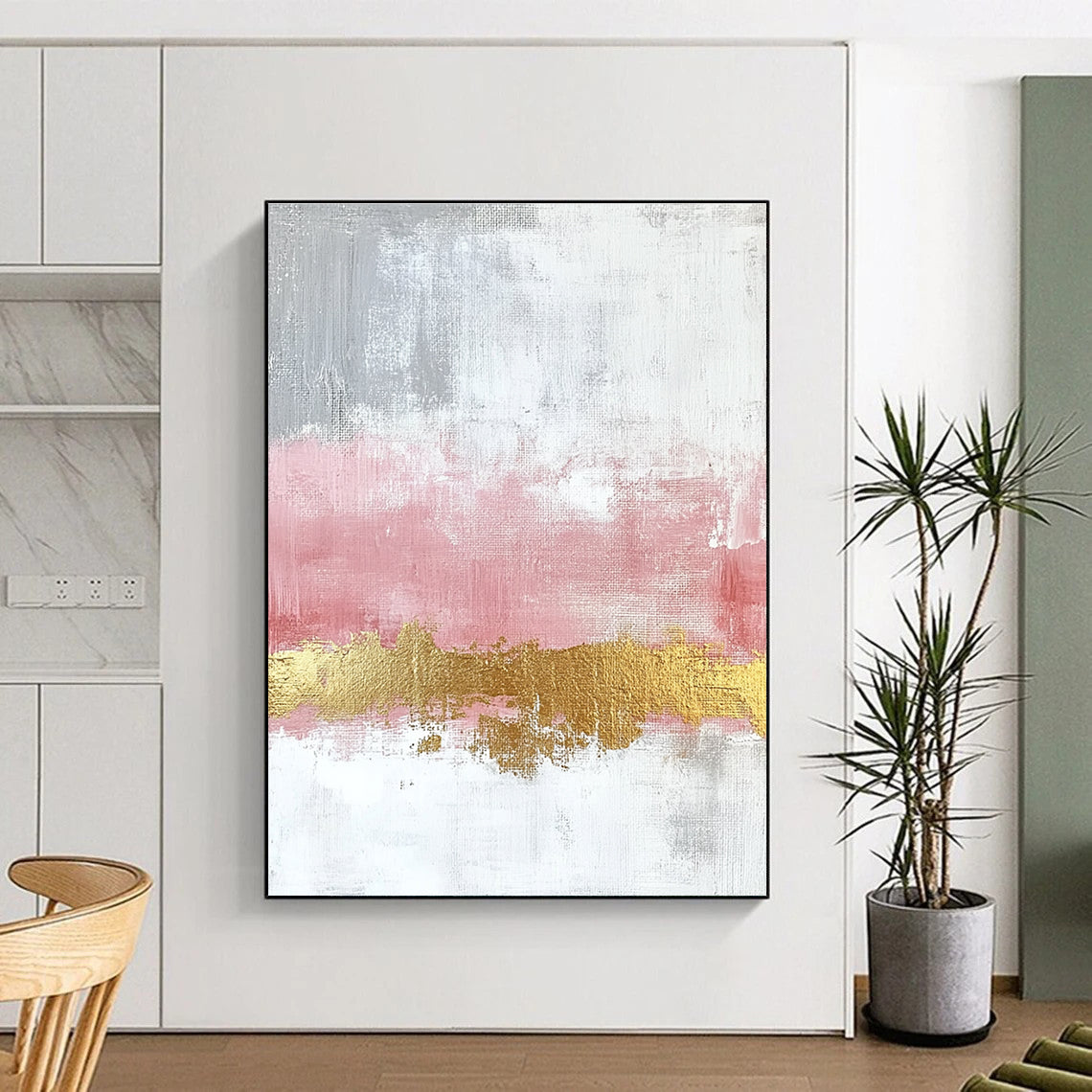 Pink Gold Abstract Painting with Gray and White GER330