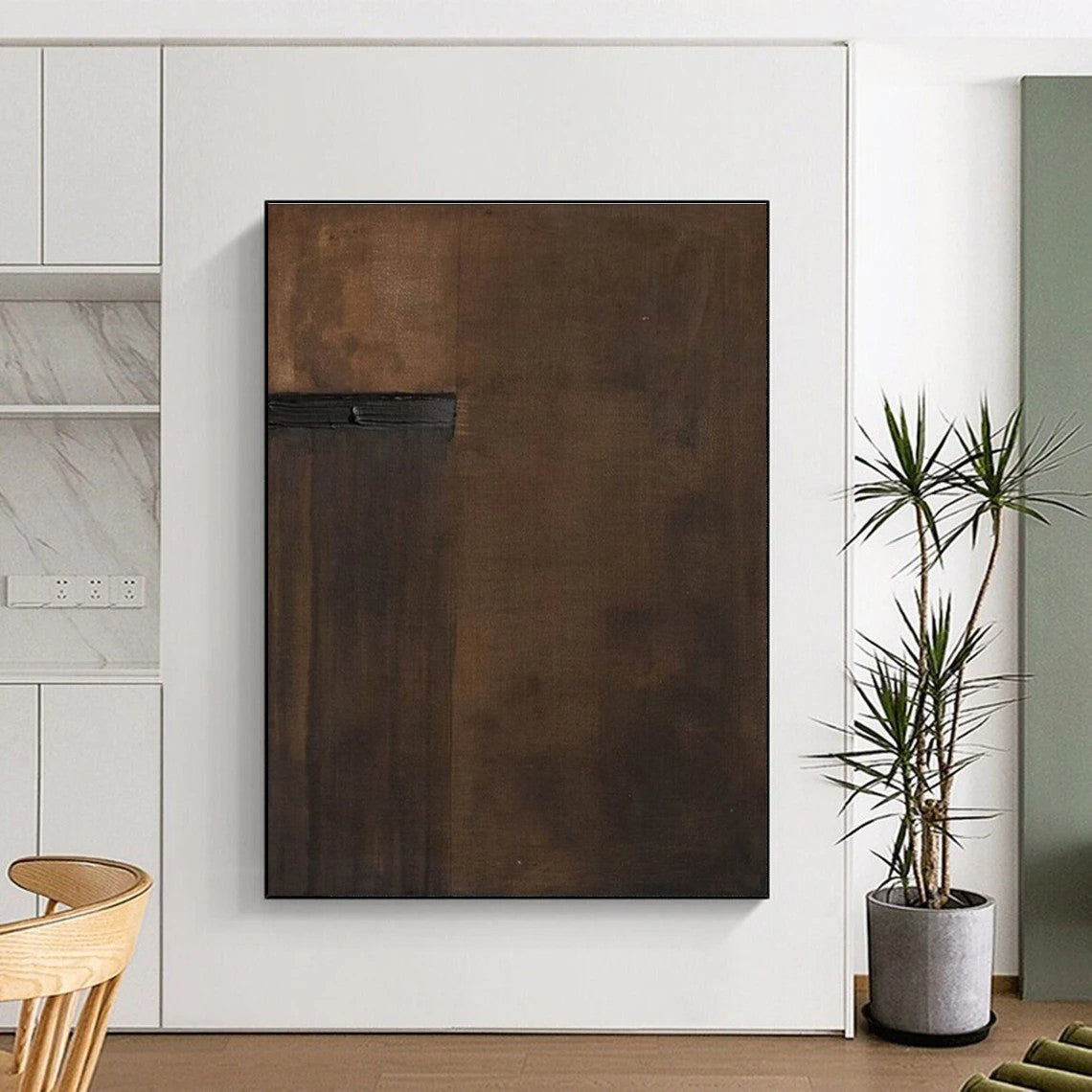 Dark Brown Minimalist Abstract Painting with Simple Forms ADGE512