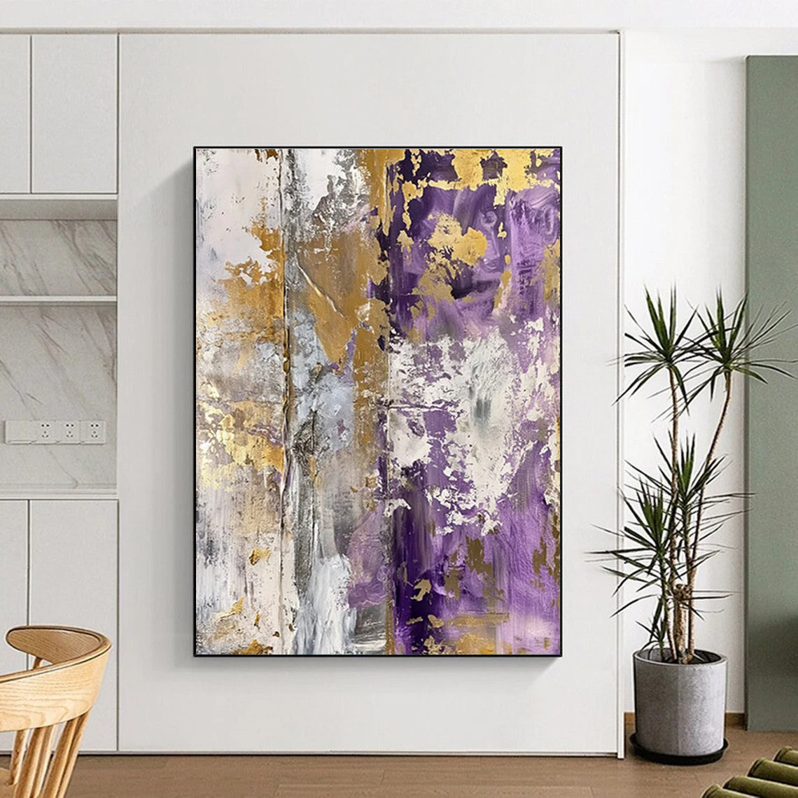 Purple and Gold Textured Abstract Painting with Gray Accents ADGE134