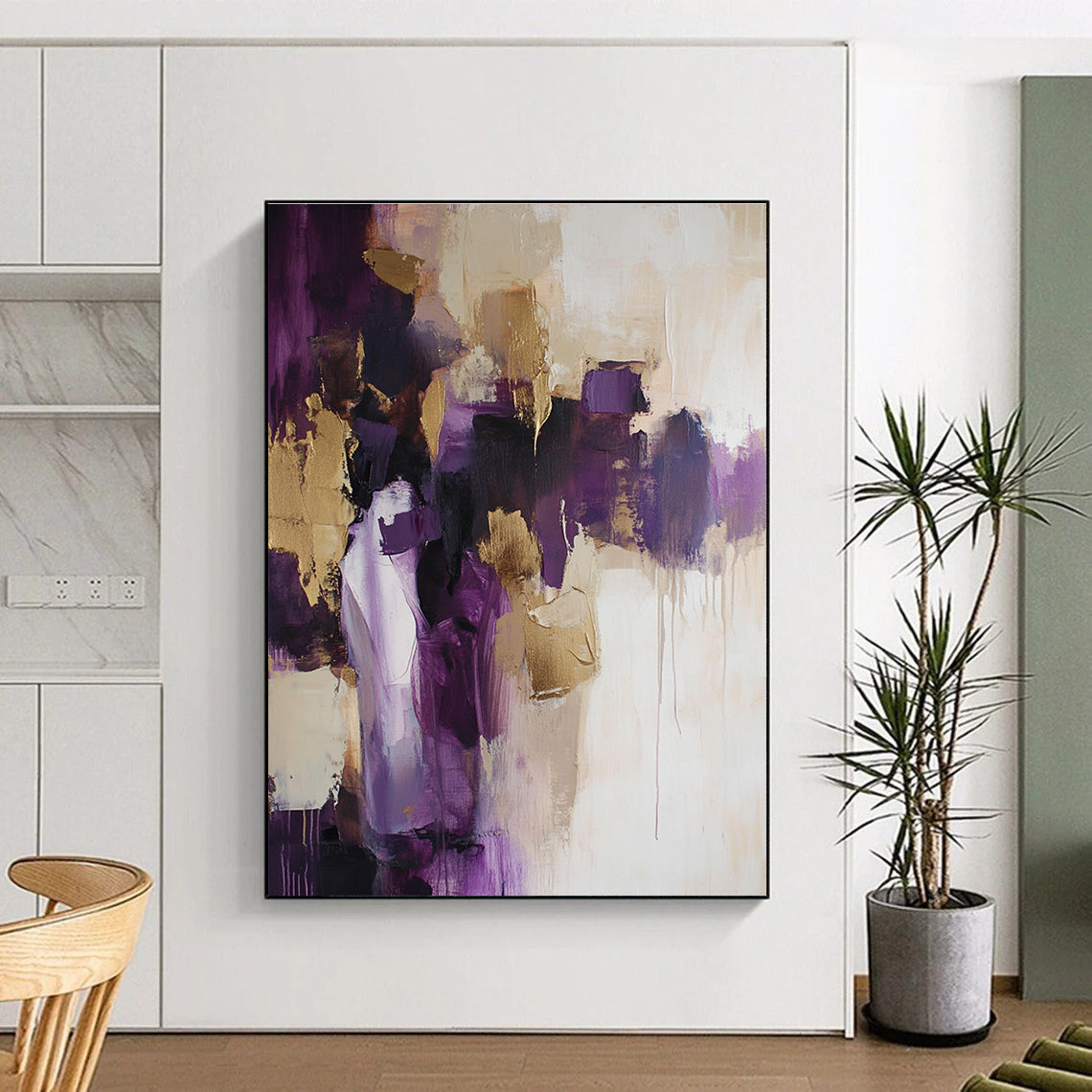 Purple and Gold Abstract Painting with Elegant Strokes GER462