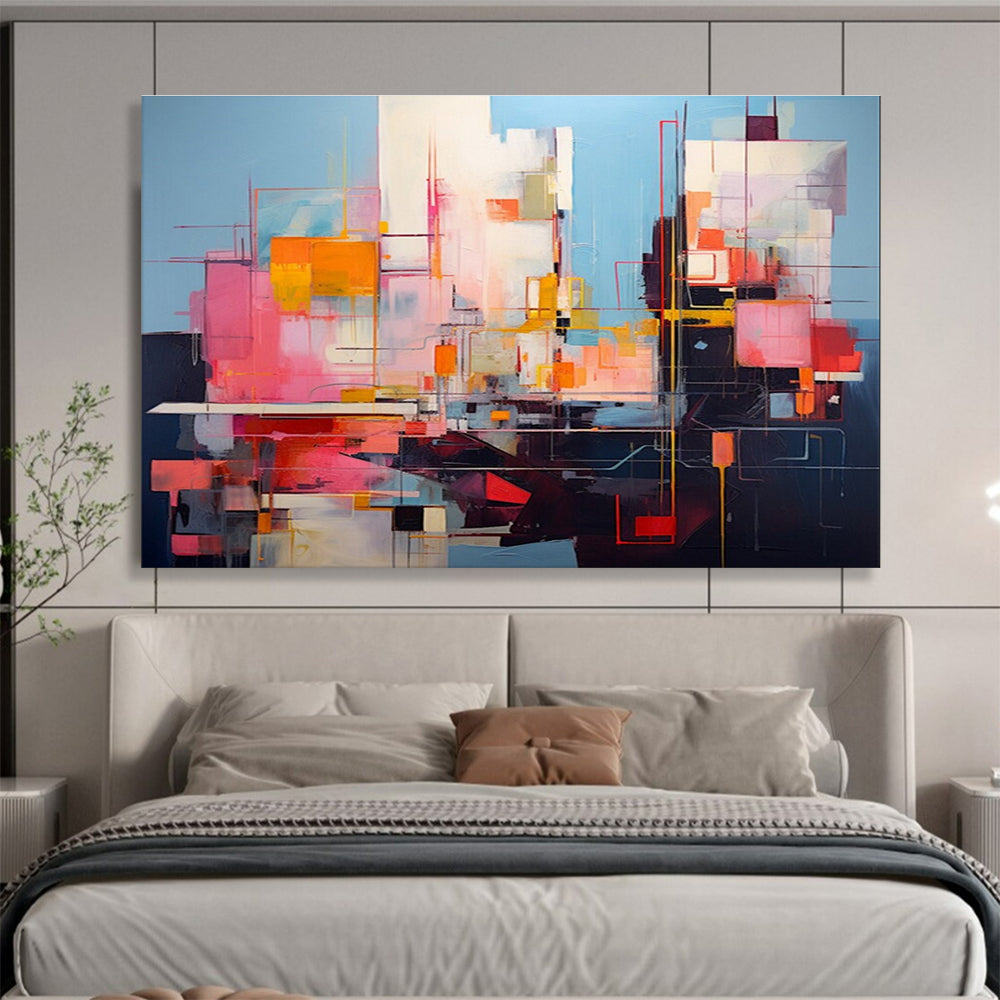 Vibrant Color Blocks Abstract Cityscape Painting THY019