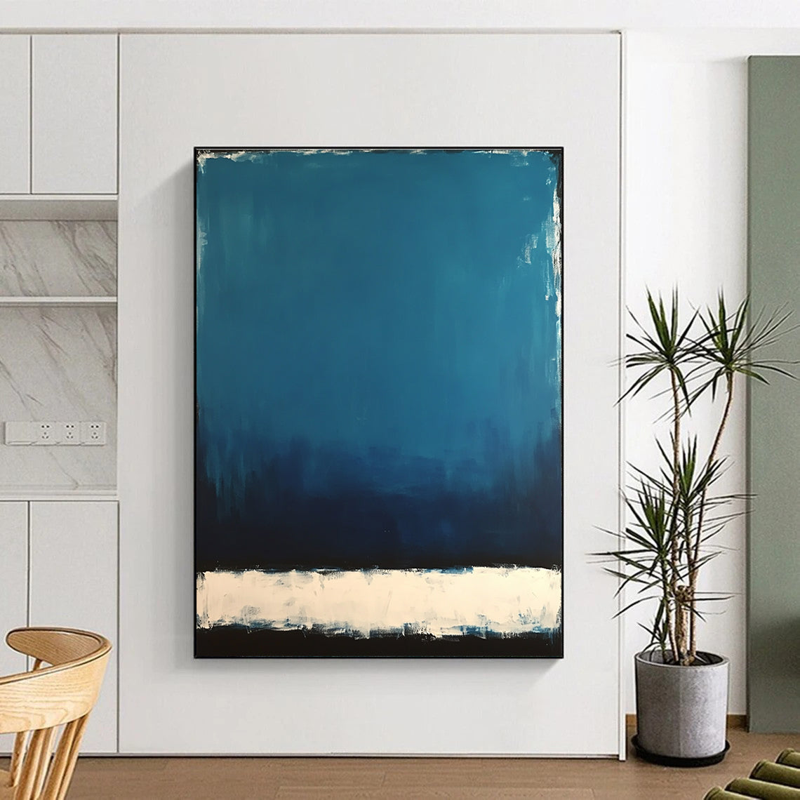 Blue and White Gradient Abstract Painting with Thick Brushstrokes GER027