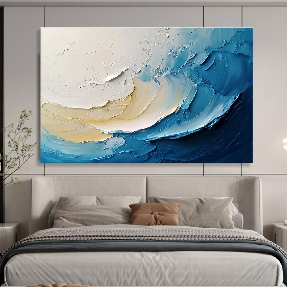 Textured Wave Abstract Painting with Blue and Beige Tones DYP526