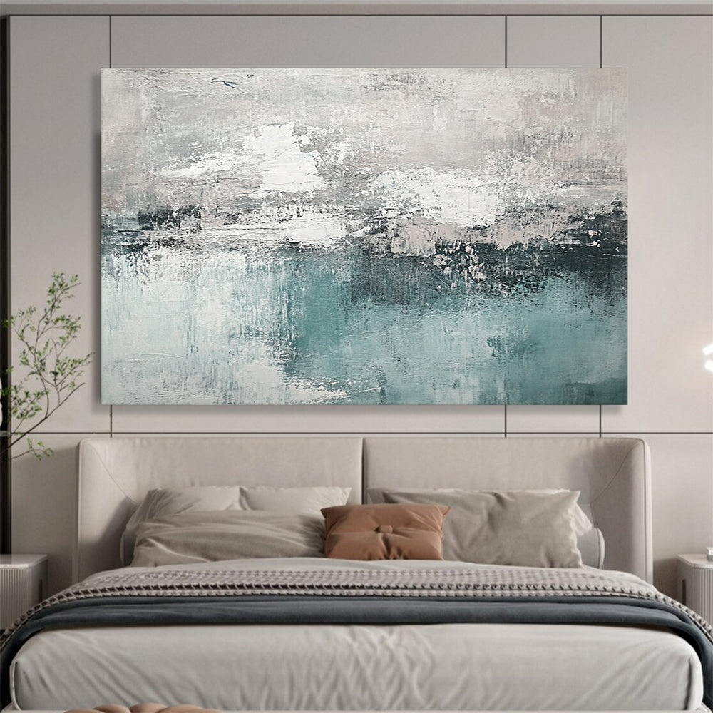 Gray and Teal Abstract Painting with Textured Layers DYP454