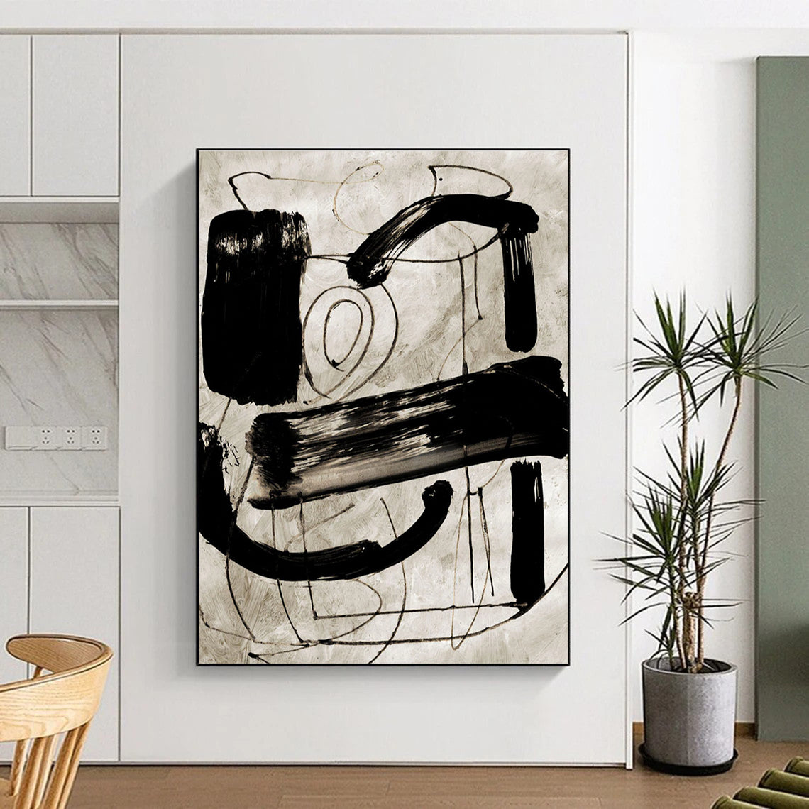 Black and White Bold Brushstrokes Abstract Painting ADGE169