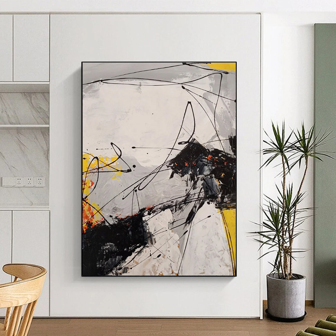 Black - line with Orange Accents Abstract Painting for Edgy Spaces ADGE054