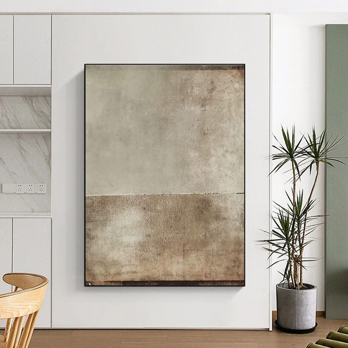 Light and Dark Brown Abstract Painting with Subtle Divide ADGE513