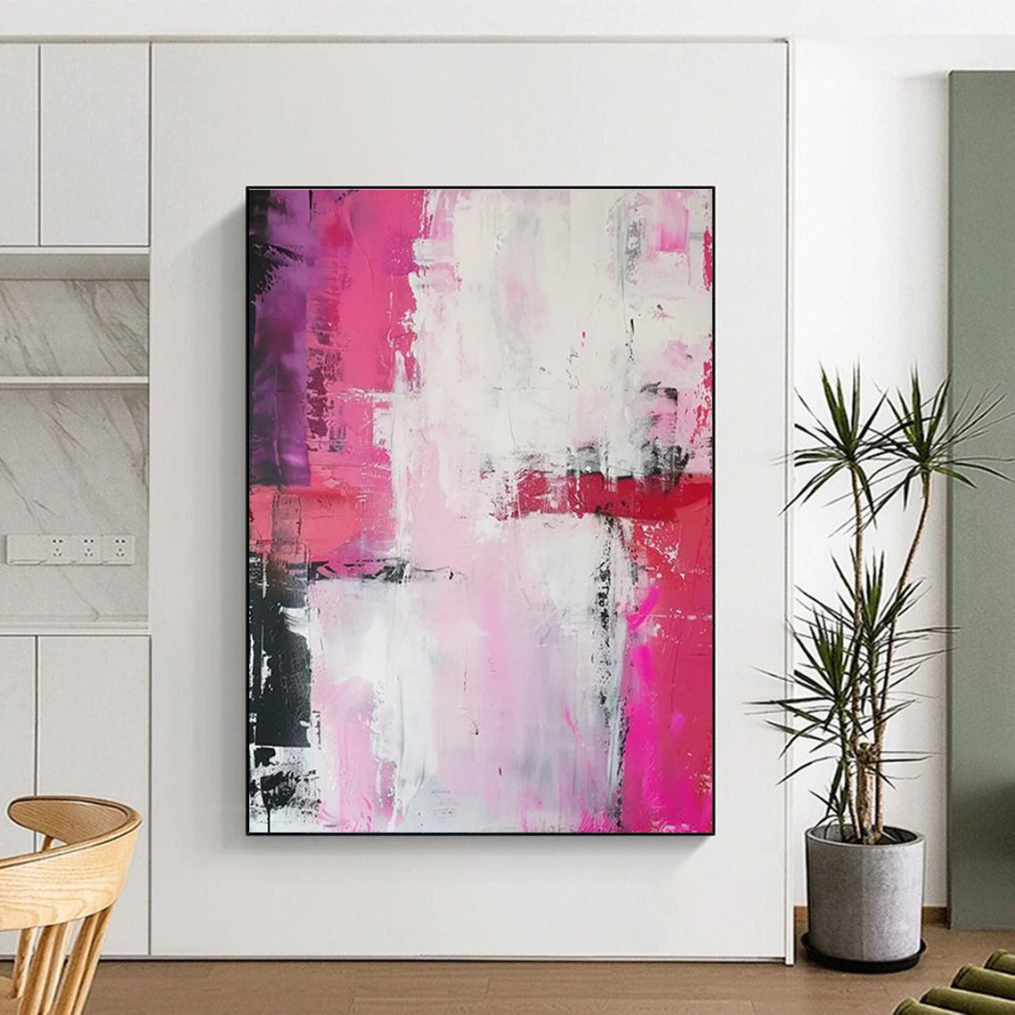 Pink and Purple Blend Abstract Painting with White and Red Accents ADGE114