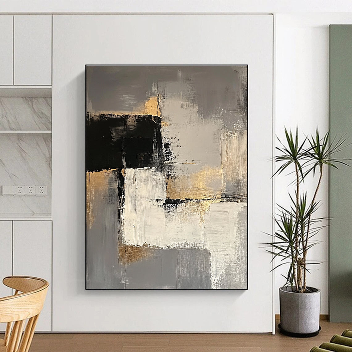 Gray Gold and Black Abstract Painting with Subtle Textures GER688