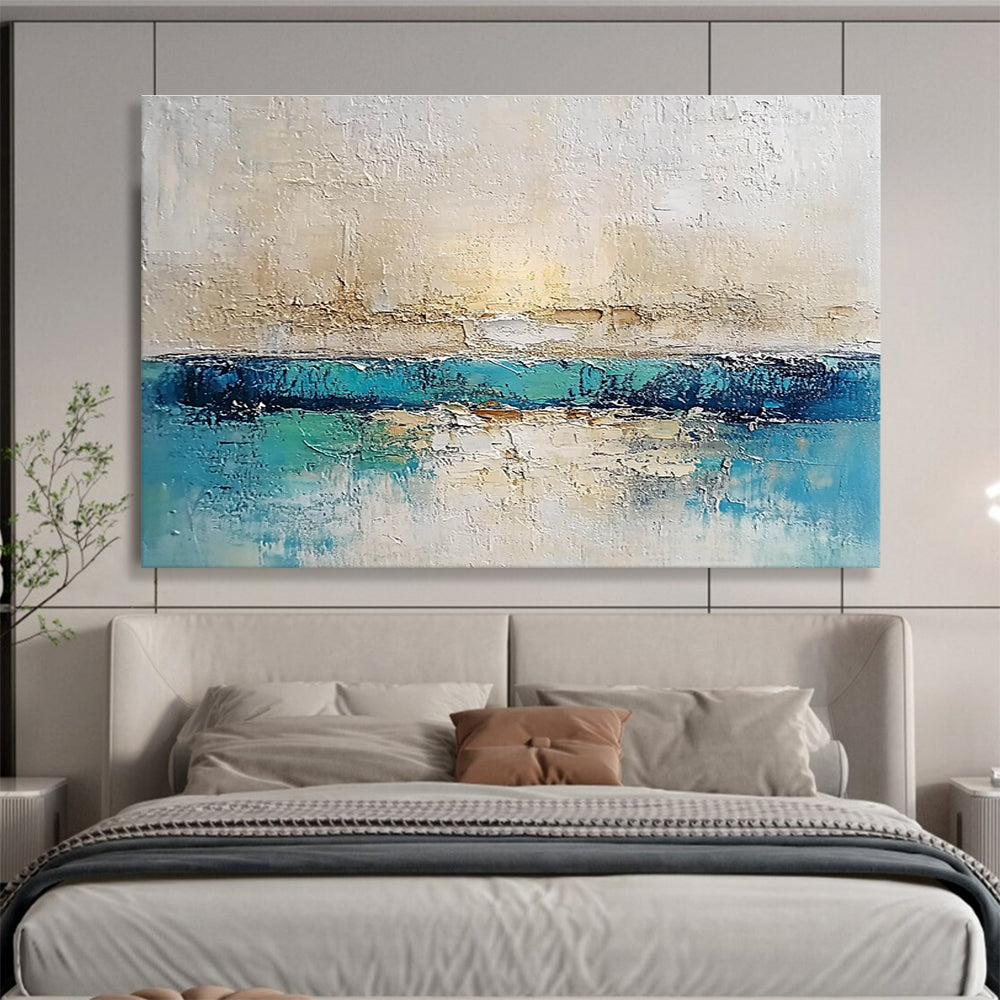 Textured Sea and Sky Abstract Painting with Blue and Beige DYP491