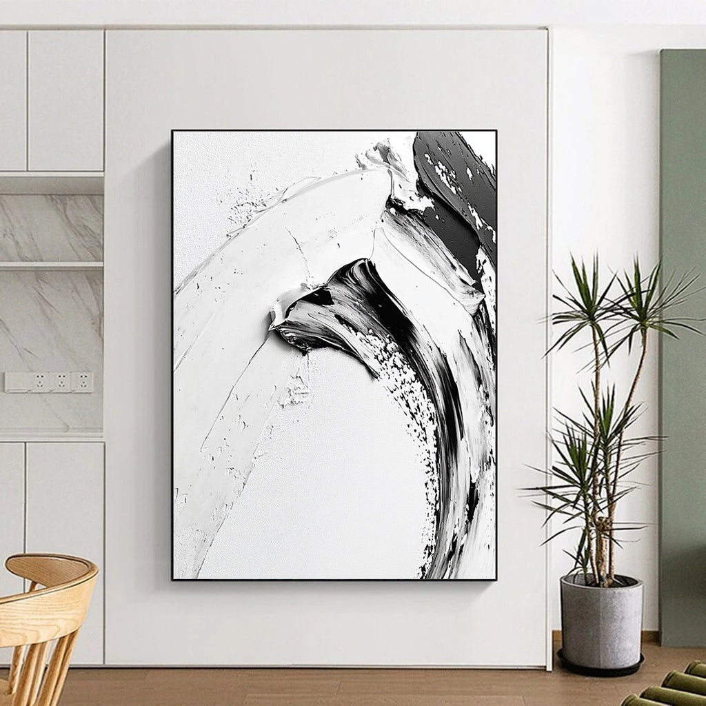 Curved Black White Abstract with Bold Brushstrokes GER351