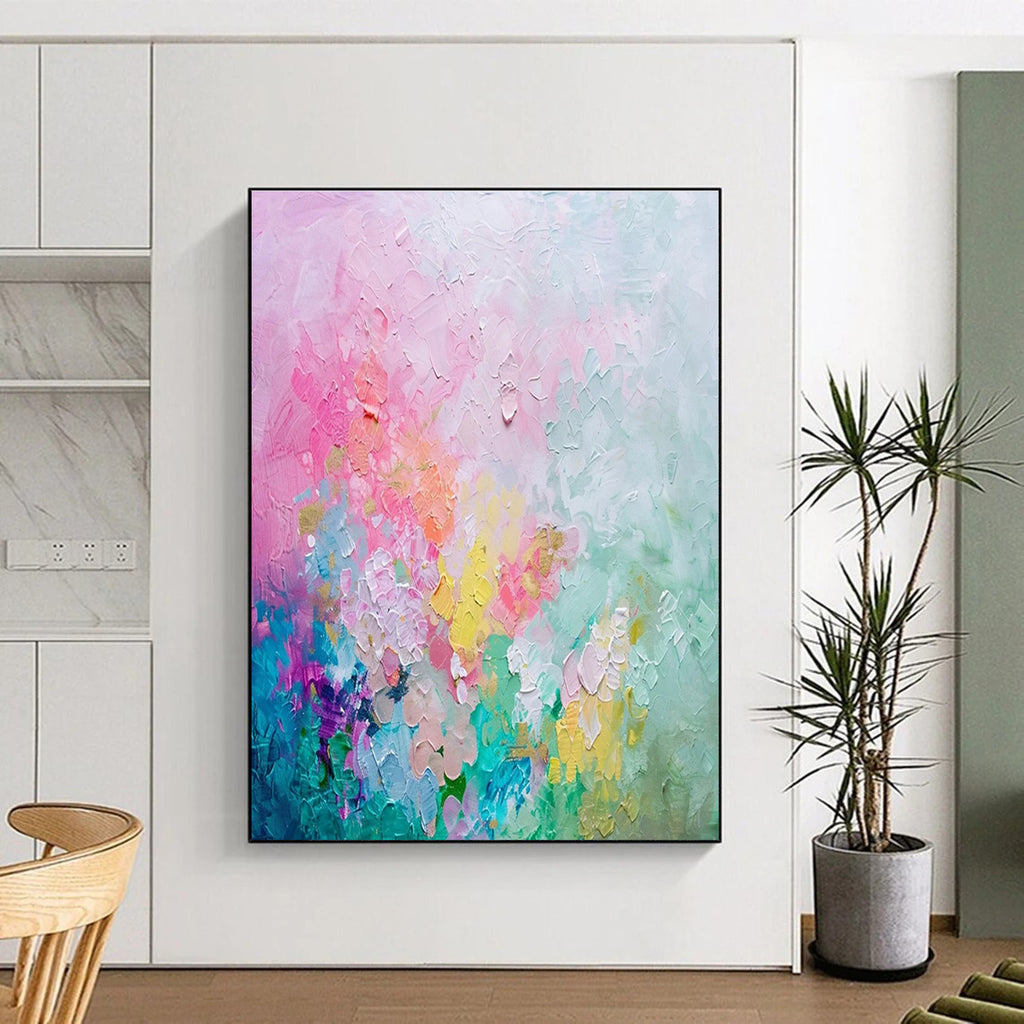 Colorful Textured Abstract Painting with Pink and Pastel Tones ADGE070