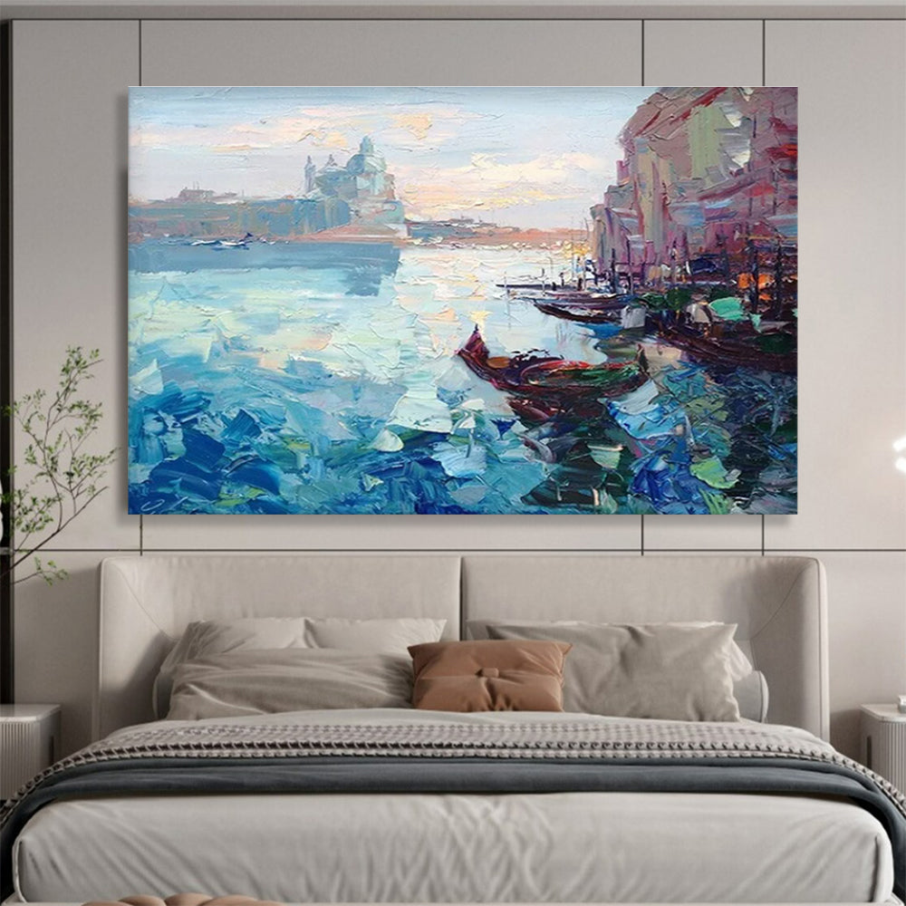 Blue Pink Venice Canal Abstract Painting THY462