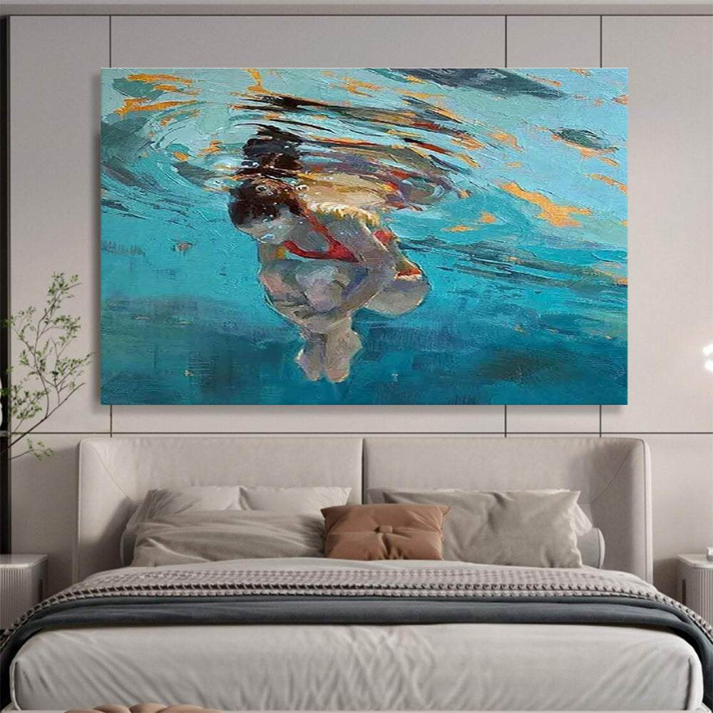 Underwater Swimmer Abstract Painting with Fluid Colors and Shapes THY247
