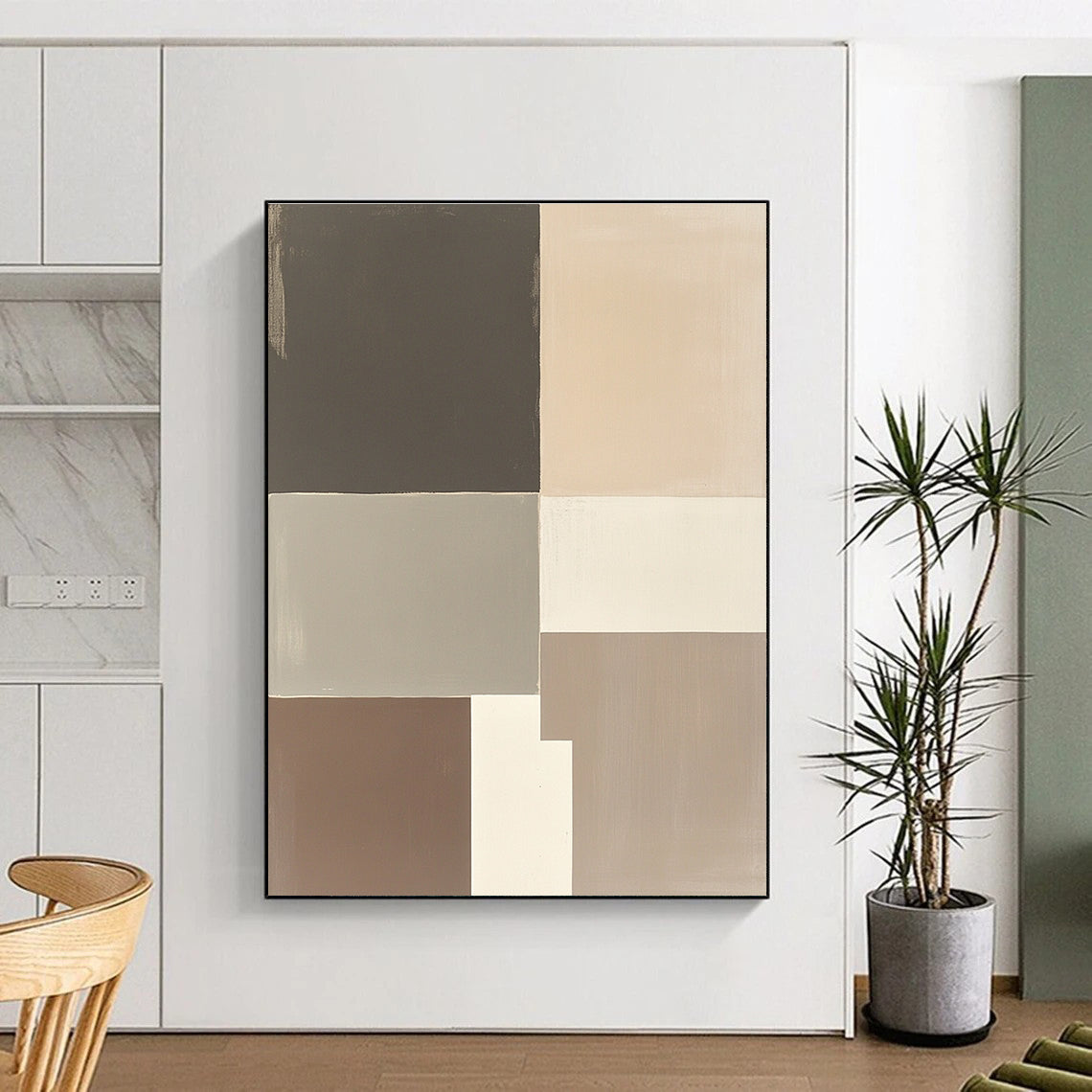 Neutral Toned Color Block Abstract Painting with Geometric Forms GER003